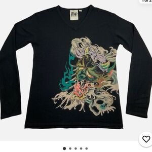 DO DENIM 100% Cashmere Like Graphic Print Devil w/ Horns Face Mask & Skull XL